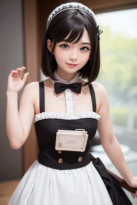 1womanl,(realisticlying,realisticlying:1.5),(tmasterpiece),(best qualtiy:1.4),(hyper HD:1.2),(RAW photogr:1.2),(sharpfocus:1.3),(Face focus:1.2),japanaese girl,Professional clothing,(young 17 years old:1.1),(joyful smile:1.5),(Hairy cuts:1.6),(Japanese ido...