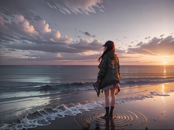 commanding: ``/create prompt:girl standing on the hill at sunset , dawn is on a patch of water，the background is the sea, video ...