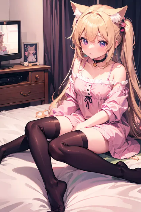 Anime girl sitting on bed with two cats and TV, cute anime catgirl, anime catgirl, beautiful anime catgirl, anime cat, anime style 4 k, Cute Anime, Very Beautiful Anime Cat Girl, very beautiful cute catgirl, Anime girl with cat ears, Anime! 4K, Anime! 4 k, Cute anime girl, catgirl