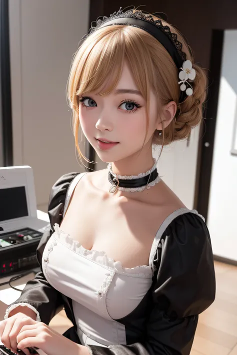 1womanl,(realisticlying,realisticlying:1.5),(tmasterpiece),(best qualtiy:1.4),(hyper HD:1.2),(RAW photogr:1.2),(sharpfocus:1.3),(Face focus:1.2),japanaese girl,Professional clothing,(young 17 years old:1.1),(joyful smile:1.5),(Hairy cuts:1.6),(Japanese ido...