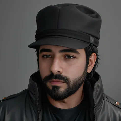 retrato de un hombre de sks con chaqueta de cuero negro, cuerpo medio, 8k, sin gorra