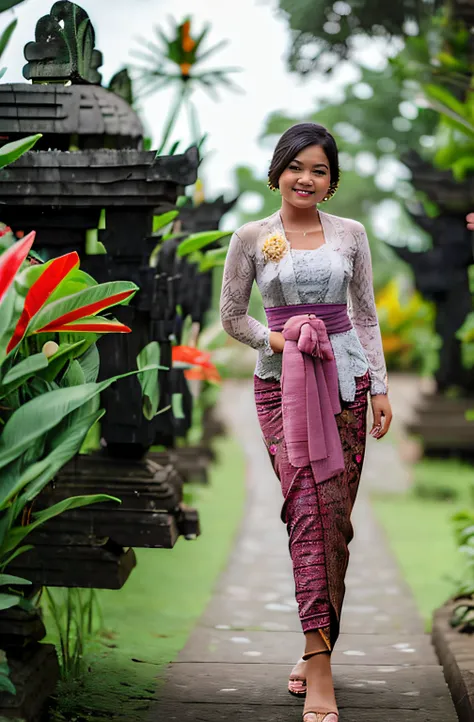 1girl, walk with confidence, kebaya bali, full body, at bali