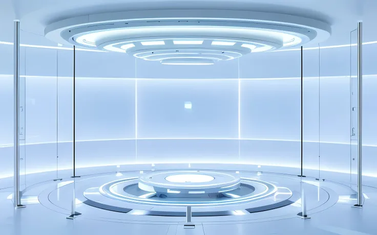 Overall gray,Circular glass structure and circular light room, futuristic room background, futuristic laboratory, in futuristic laboratory room, futuristic scientific laboratory, futuristic space ship interrior, Futuristic room, Futuristic setting, futuris...