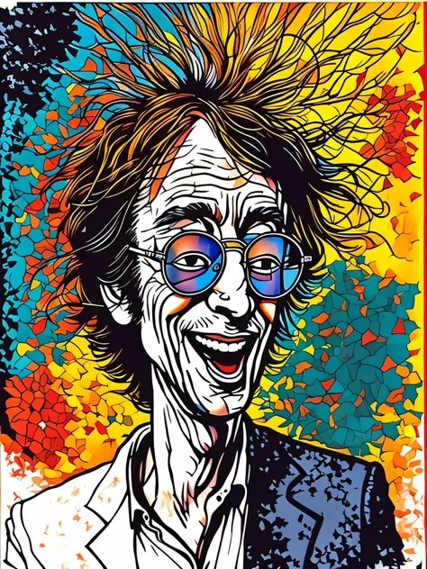 a colorful portrait of a man with glasses and a suit jacket, velho john lennon, estilo caricatura, salpicos de cor *, retrato do...