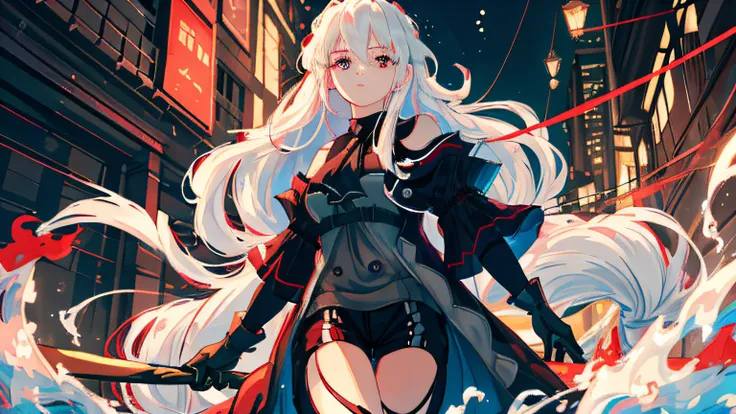 The ultimate masterpiece,Best Picture Quality,8K Ultra HD details,Gorgeous and delicate art style,The bright red eyes and the agility of the girl with white hair are charming,Beautiful depth of field,Soft bokeh,close lens,Beautiful girl with long hair with...