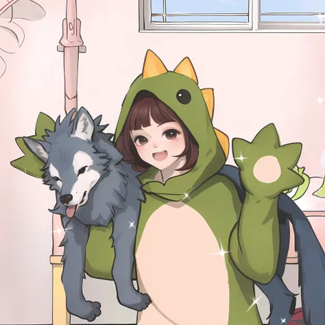 Anime girl in dragon costume holding a dog in her arms, at pixiv, Anime monster girl, Pisif, Highest rated on Pisif, In anime style, Pisif Contest Champion, Pisif style, Holo is a wolf girl, in an anime style, Popular on Pixiv, Pisif 3DCG, monstergirl, Hig...