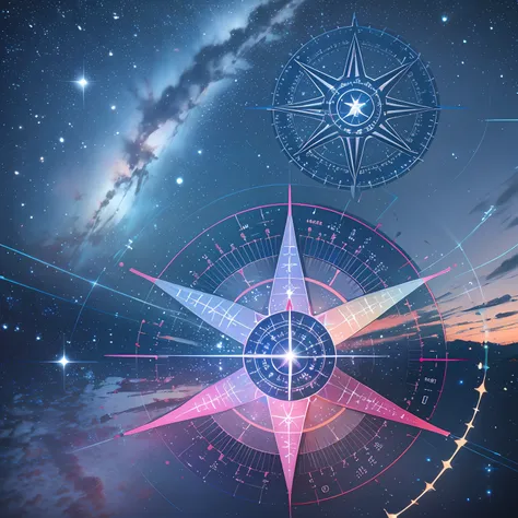 the nine light techniques of the sky connect heaven and earth, compass made of stars in the sky