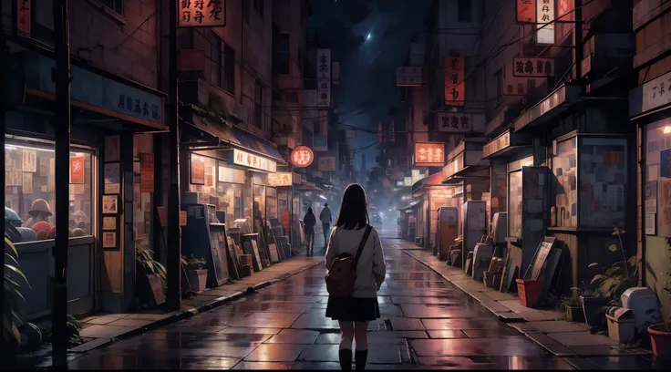 a nostalgic digital painting inspired by the enchanting world of studio ghibli. the artwork depicts a charming, small-town stree...