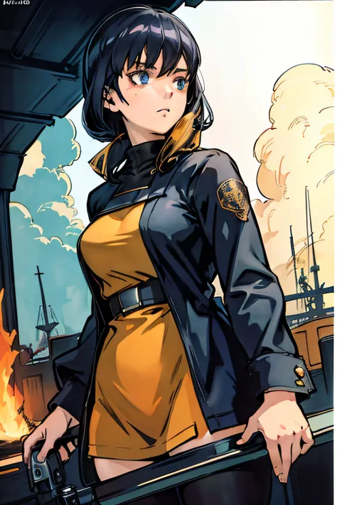 close up portrait of woman in yellow shirt holding gun, by shinkai makoto ( apex legends ), cassandra kane, satin cassandra cain...