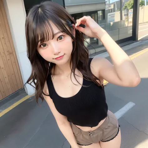 8K、Best Quality, 超A high resolution, (Photorealistic:1.4)、masterpiece:1.3、Raw photo、 (FULL BODYSHOT:1.2)、((middlebreast、tomgirl、the head is small))、sunlights、(Chiseled abs : 1.3)、realistic eyes and face details:1.3、dual、(the perfect body : 1.1)、(short wav...