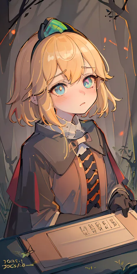 very high quality, detailed, dark, forest, night dark, glow, 1girl, glowing,blonde, crown, loli, short hair, upper body, middle ...