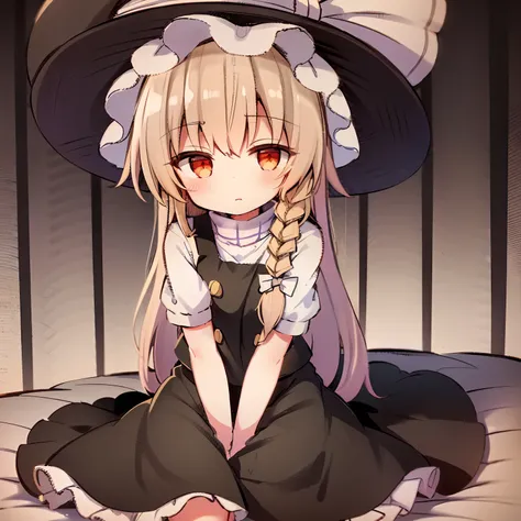 anime girl in witch hat sitting on bed, kirisame marisa, marisa kirisame, kirisame marisa from touhou, touhou character, from to...