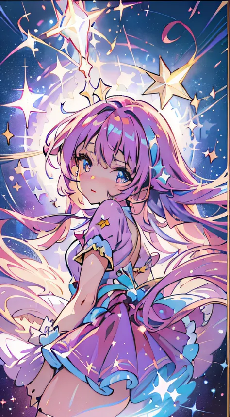 ((magical little girl)), ((gorgeous starry sky background)), ((ultra-detailed)), ((best illustration)), ((cinematic lighting)), ...