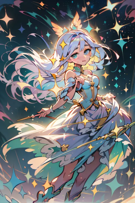 ((magical little girl)), ((gorgeous starry sky background)), ((ultra-detailed)), ((best illustration)), ((cinematic lighting)), ...