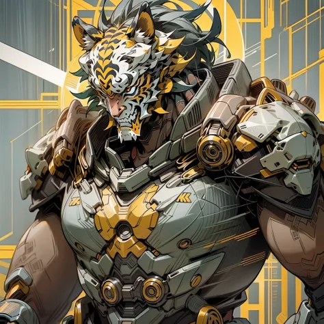 (masterpiece) a tiger mask in antique armor, (fine facial details) pedestrian warrior, weapon in hand, cyberpunk style color sch...