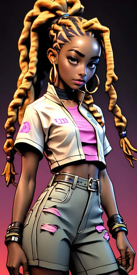 (NSFW, Black woman with braids, mulher com dreadlocks, Estilo hip hop), Cypher Dance, cidade grande, parede de grafite no fundo, Ultra realista, UHD, 16k, luzes naturais, obra-prima imagine