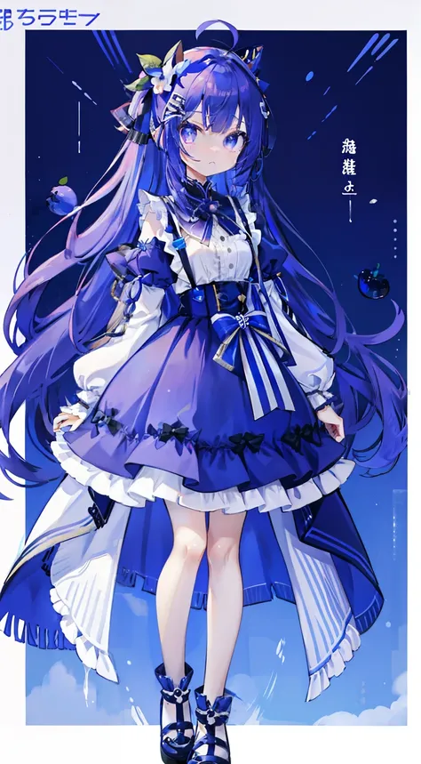 standing picture、full bodyesbian、to stand、twin-tailed、blueberry colored hair、​masterpiece、masterpiece、blueberry hair ornament、bl...