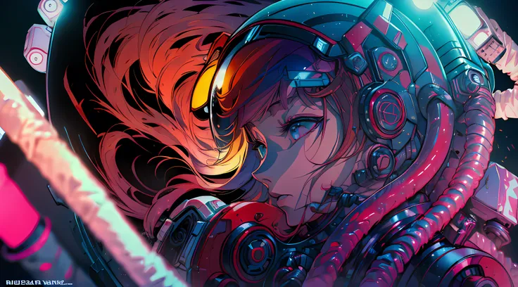 a close up of a person with red hair and a helmet, cyberpunk anime girl mech, digital cyberpunk anime art, female cyberpunk anime girl, cyberpunk anime girl in hoodie, anime cyberpunk art, girl in mecha cyber armor, cyberpunk anime art, cyberpunk anime gir...