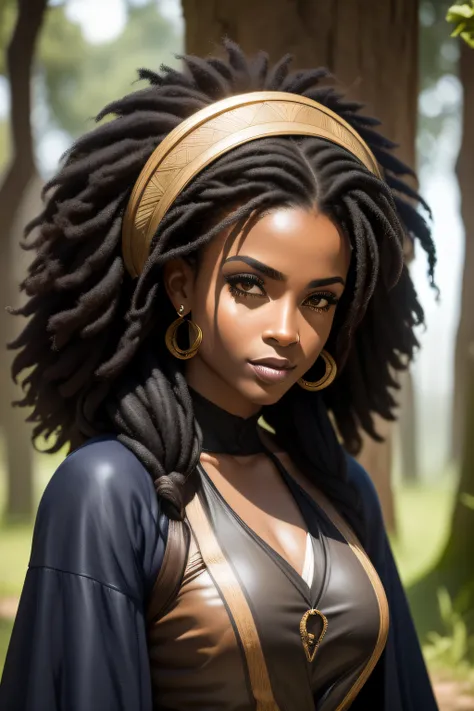 (obra prima)um closeup de uma mulher jovem negra afro-descendente com cabelos longos, tecendo cabelos negro, como um personagem ...