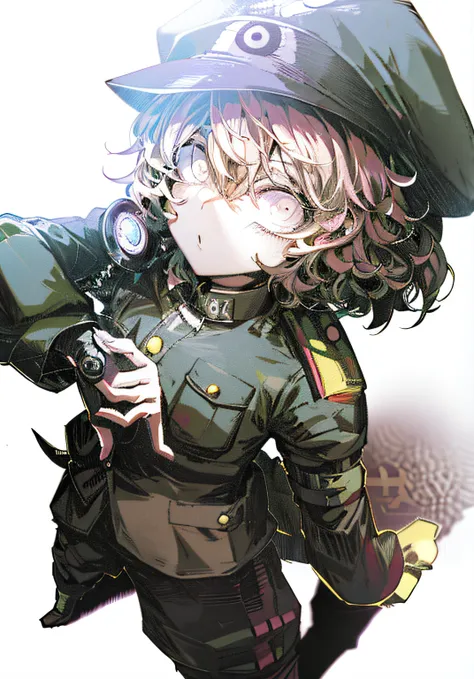 anime character with a hat and a bird on his shoulder, female protagonist 👀 :8, female protagonist, guviz, nagito komaeda, offci...