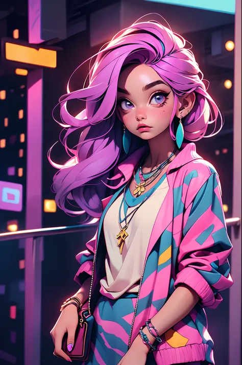 disgruntled girl purple hair street girly clothes simple face, strong and vibrant colors 64k, --ar 9:16 -variation-imagine --s2