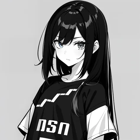 girl, side portrait, black and white,edgy accessories,sporty style, casual t-shirt, confident gaze, monochrome color scheme, loo...