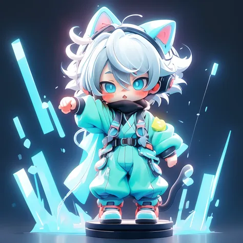 (extremely cute anime shota, libido boy，shota, cat ear,cat tail，white hair，tchibi),