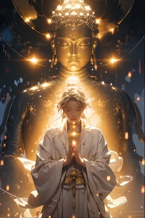 (masterpiece:1.2),best quality,pixiv,taoist,(meditation:1.1),
solo,a character standing in front of blonde glowing buddha,transp...