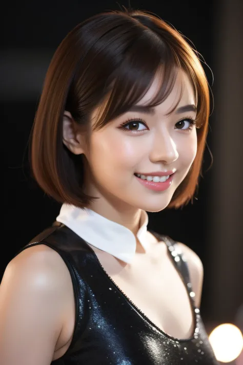1womanl,(realisticlying,realisticlying:1.5),(tmasterpiece),(best qualtiy:1.4),(hyper HD:1.2),(RAW photogr:1.2),(sharpfocus:1.3),(Face focus:1.2),japanaese girl,Professional clothing,(young 17 years old:1.1),(joyful smile:1.5),(Hairy cuts:1.6),(Japanese ido...