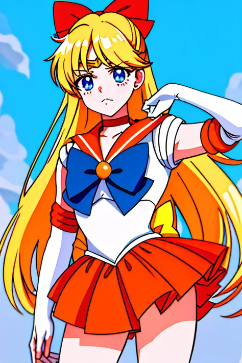 ​masterpiece, top-quality, hi-res, venus1, 1girl in, 独奏, sailor senshi uniform, sailorvenus, minako aino, blonde  hair, magical ...