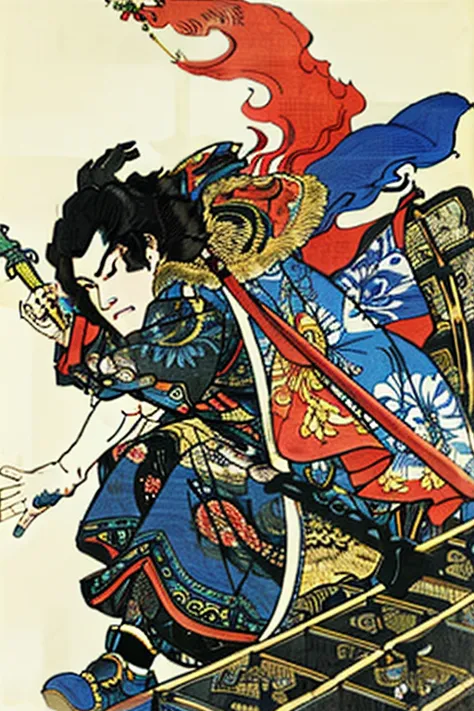 the whole body,extreme detail description,Utagawa Kuniyoshi,(1boy:1.3),(emotional body movements:1.3),HDR,UHD,8K, best quality,(White background)