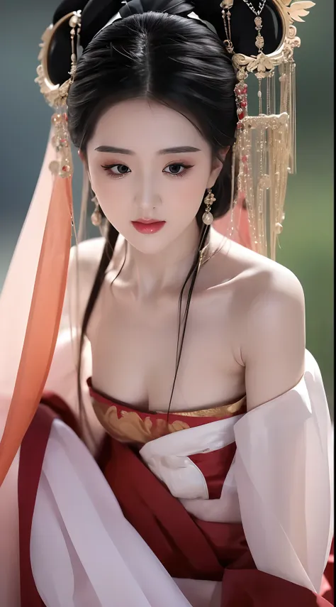 1 18-year-old girl is extremely pretty and graceful, dressed in a slender, ancient han dynasty costume, masterpiece, highres, in...