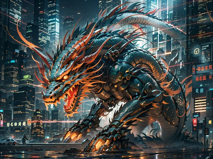 a mecha dragon，mecha chinese dragon，a technology background that is ahead of the future，domineering，multiple lighting sources，co...