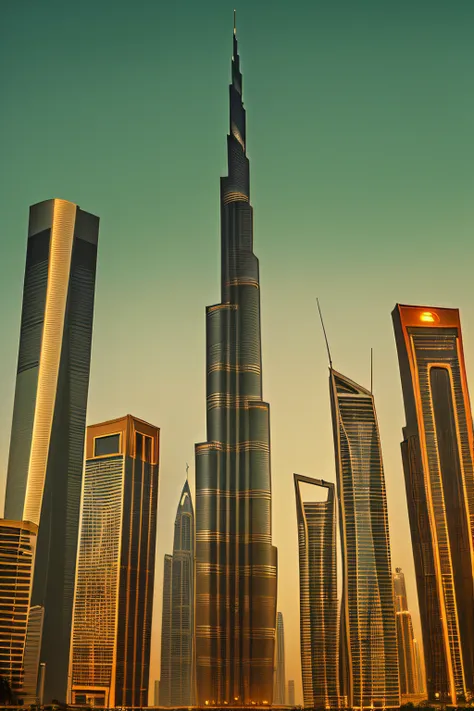 warm colors ,modern skyscraper towering over a city, urban setting, 4k, realistic, 8k, ultrares,ultrareal, ((cinematic lighting)...