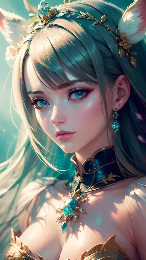 +artgerm+artstation+cygames+yostar+final fantasy, an ethereal young female human, billowing shimmering shine fiber optic hair, r...