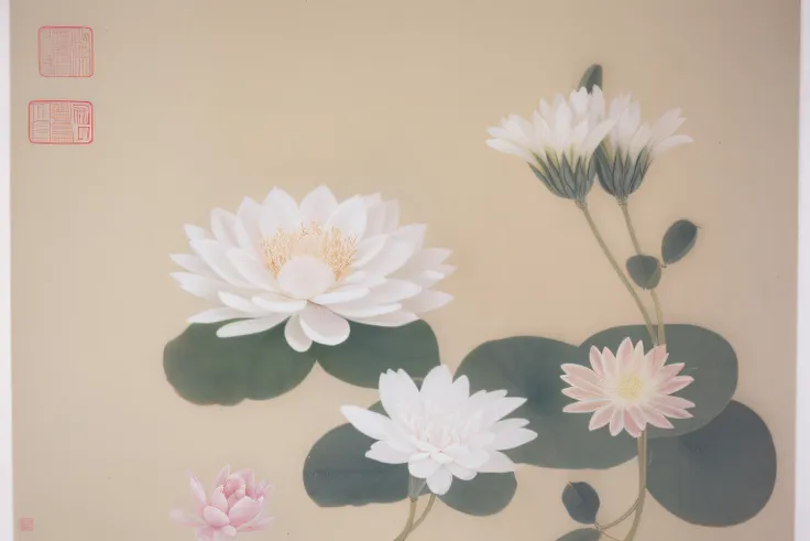 A white flower grows in the middle of the field, standing gracefully upon a lotus, Lotus pond, lotuses, lotus flowers on the water, lotuses, lotus flower, Lotus, sitting on a lotus flower, floating in a powerful zen state, lotus petals, standing on a lotus...