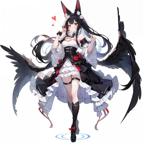 1girll，独奏，（black flowing hair），（long whitr hair），（full bodyesbian），bunny ears，｛（heterochromia）（red - eyed）（blackigeyes）｝，lolita ...