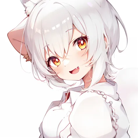 anime girl with white hair and white shirt holding brown bag, cute anime catgirl, senko-san, anime girl with cat ears, guviz, so...