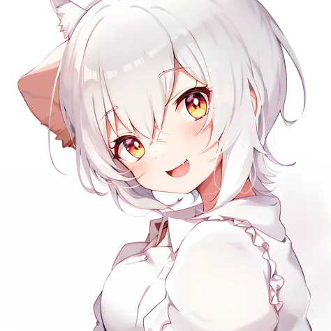 anime girl with white hair and white shirt holding brown bag, cute anime catgirl, senko-san, anime girl with cat ears, guviz, so...