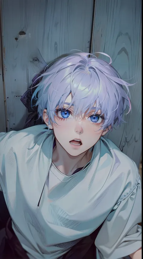 angel cute boy parker purple hair、blue-eyed