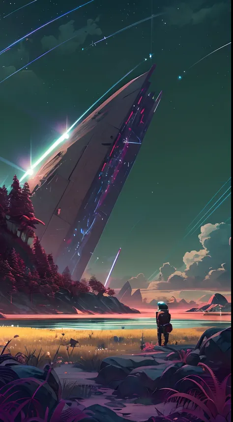((highly detailed, extremely detailed CG unit 8k wallpaper, illustration, highres, absurdres)), ((masterpiece)),
nomanskyai, planetary landscape, 1other, ambiguous gender, eyes, jedi robe, holding jedi lightsaber, night landscape, from the side, outdoor, g...