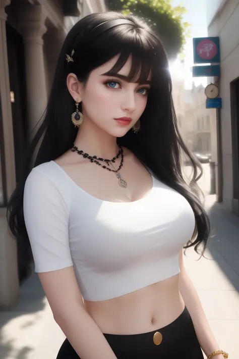 ((best quality)),((masterpiece)),((ultra high res)), (intricate details), (soft lighting), cinematic, dramatic, composition, sunny sky, brutalist, hyper realistic, epic scale, sense of awe, insane level of details, 1woman, (beautiful body), hot pants, (whi...