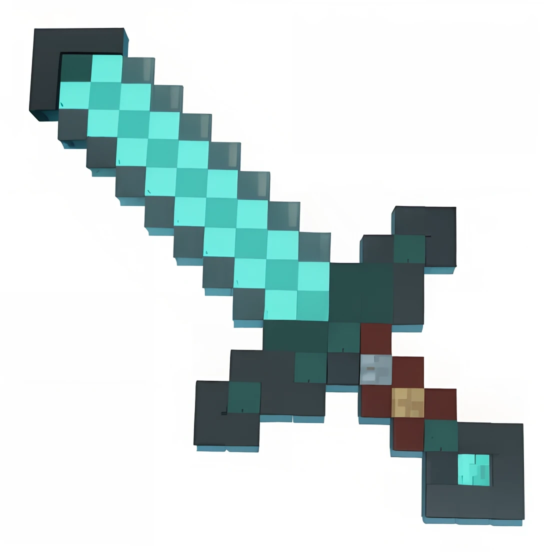 A computer-generated image of a pixel sword with a green and brown block pattern, Espada sci-fi, Espada Brilhante, espada grande, Estilo Minecraft, arte voxel de alta qualidade, raytraced blade, rpg item render, espada de fantasia, armored sword blade, voxels, Voxel, voxel arte, Espada irregular, espada enorme, pacote de textura