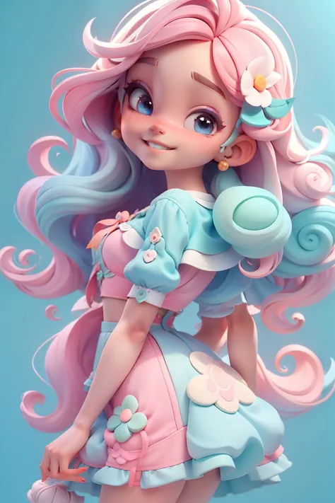 loli ariel disney, menina meiga, olhos delicados, pastel tone, cabelo e roupa multicolorido, sorriso delicado, fundo simples e b...