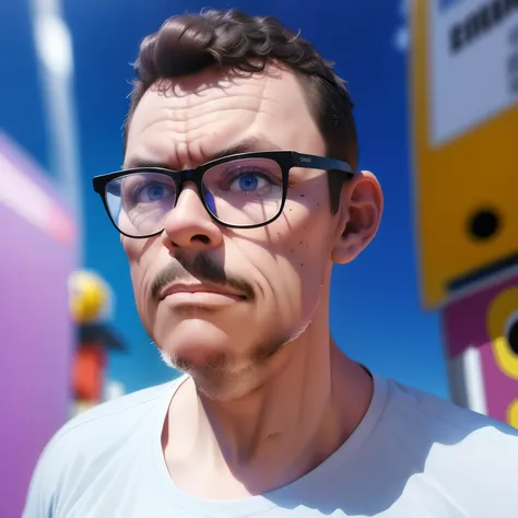 [man with glasses], pixar, rendering, cartoon, popmart, hyper-realisticstyle