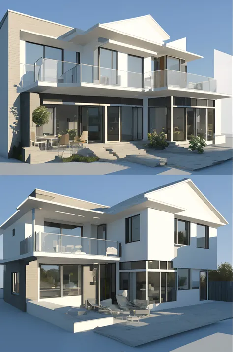 3d model of the house , with large windows , glass veranda , two-storey , perfect lighting , style realism , style of:ghotic