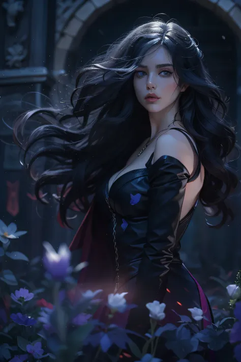 beautiful woman reminiscent《the witcher》yennefer in ，long black hair and violet eyes as bright as constellations, tmasterpiece, ...