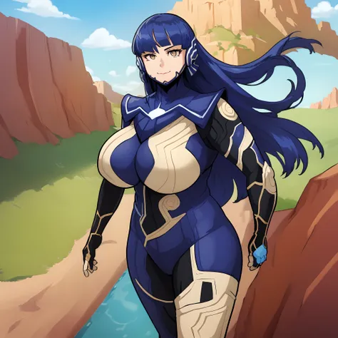 (masterpiece, best quality:1.2), solo, female focus, 1girl, female, nahobino, expressionless, closed mouth, armor, bodysuit, smile, huge breast, walking