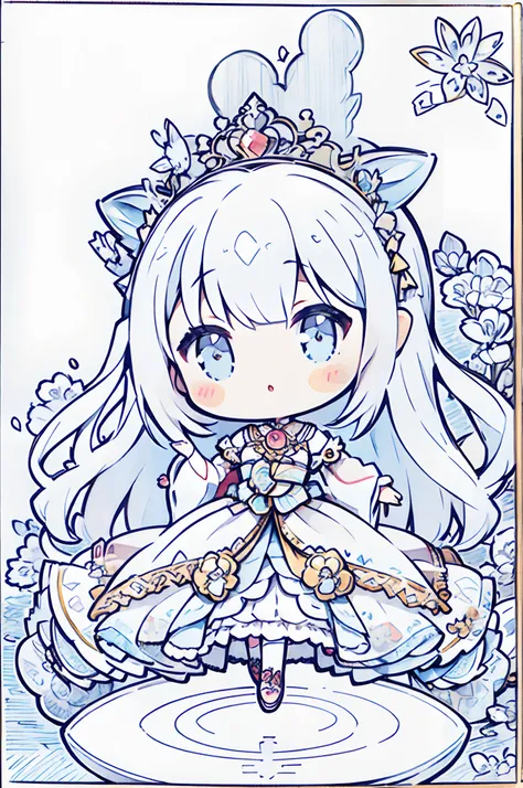 chibi、a princess、kawaii、beautiful and detailed dresses、colourfull、watercolor art