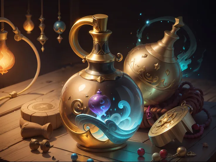 um close up de uma garrafa com uma luz brilhando sobre ela, concept art magical highlight, painting of one health potion, potion...